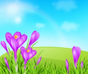 Spring background with purple flower vector 02