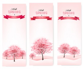 Spring banners with pink tree vector