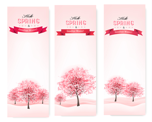 Spring banners with pink tree vector