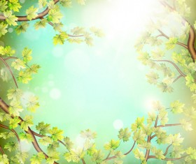 Spring green leaves with sunlight background vector 02