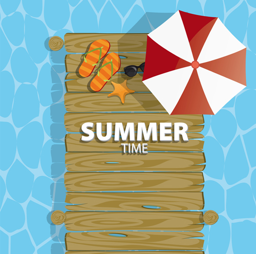 Summer holiday background with wood board vector 05