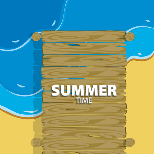 Summer holiday background with wood board vector 06