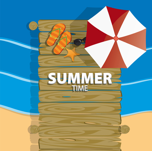 Summer holiday background with wood board vector 07