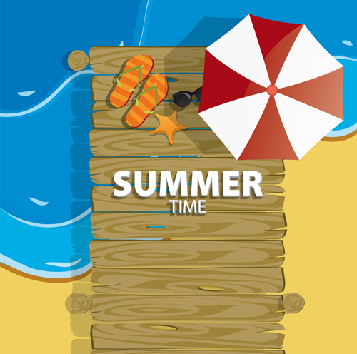 Summer holiday background with wood board vector 08