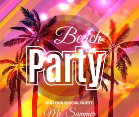 Summer holiday party flyer with tropical palm vector 01