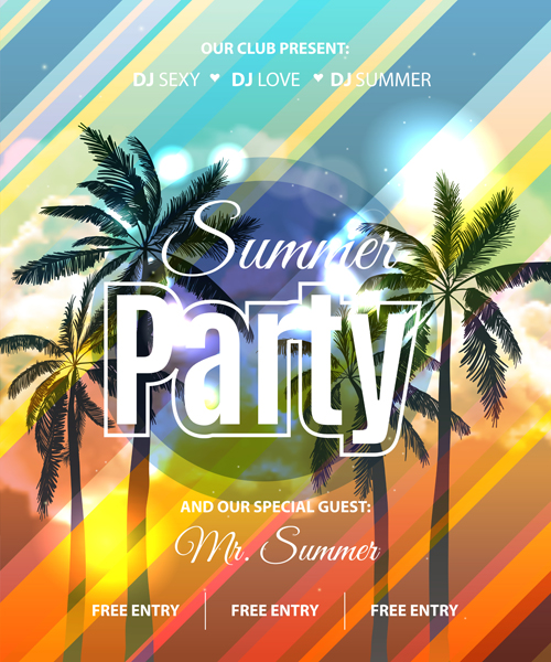 Summer holiday party flyer with tropical palm vector 02.rar