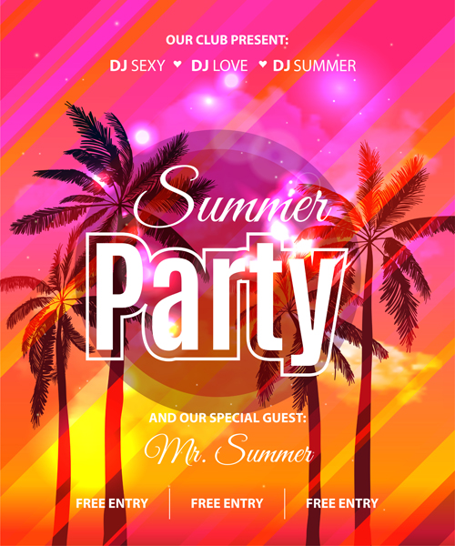 Summer holiday party flyer with tropical palm vector 03