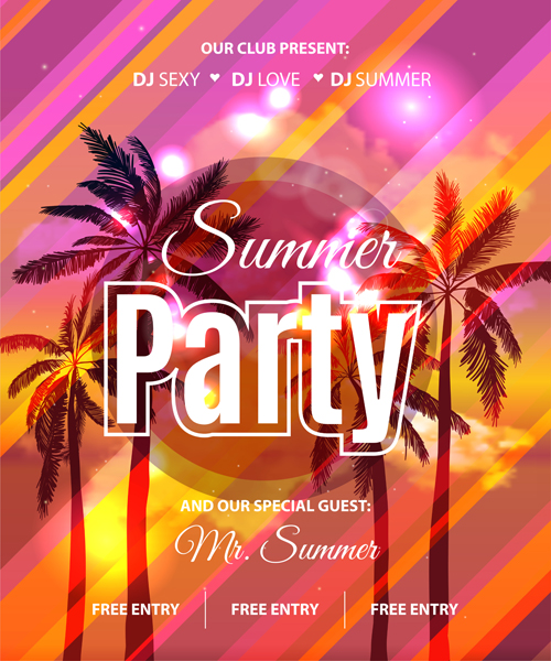 Summer holiday party flyer with tropical palm vector 04