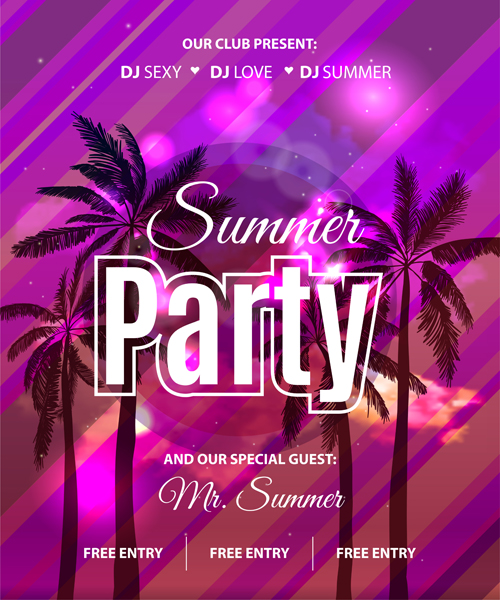 Summer holiday party flyer with tropical palm vector 05