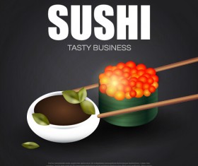 Sushi roll poster vintage vector 01