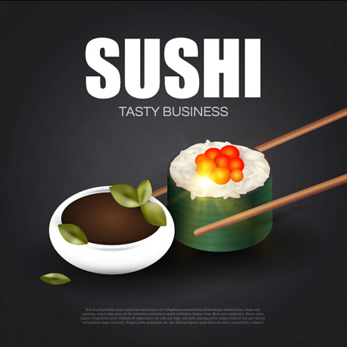 Sushi roll poster vintage vector 06