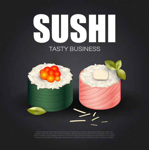 Sushi roll poster vintage vector 07