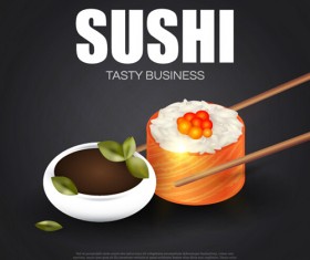 Sushi roll poster vintage vector 08