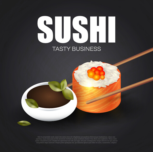 Sushi roll poster vintage vector 08