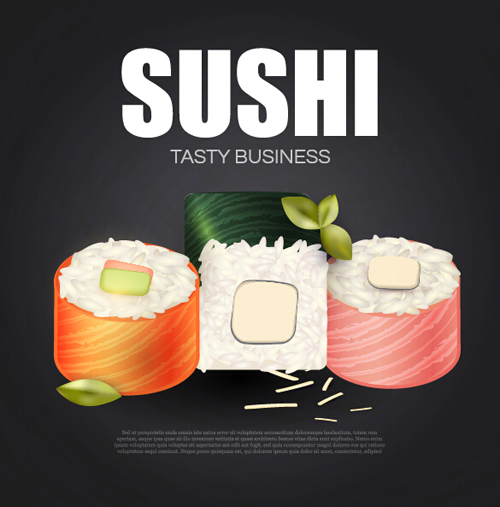 Sushi roll poster vintage vector 13