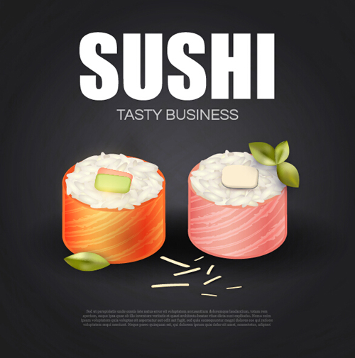 Sushi roll poster vintage vector 14