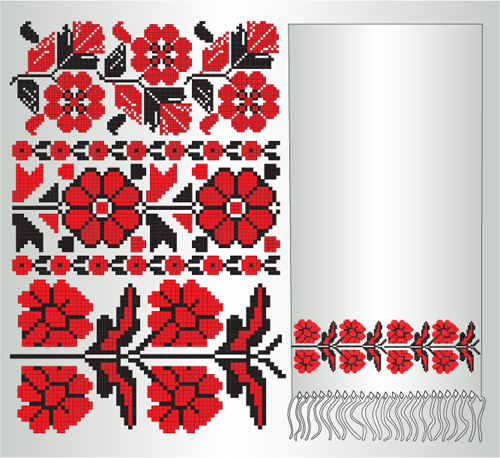 Ukrainian styles embroidery pattern vectors 07