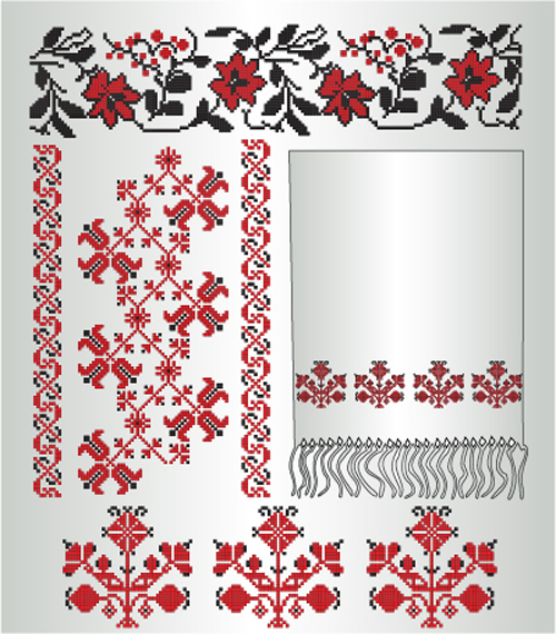 Ukrainian styles embroidery pattern vectors 08