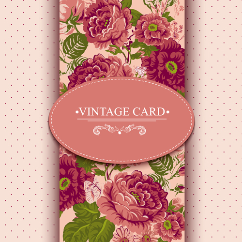 Vintage card with flowers pattern vectors 01