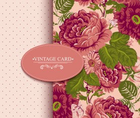 Vintage card with flowers pattern vectors 02