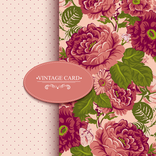 Vintage card with flowers pattern vectors 02