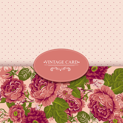 Vintage card with flowers pattern vectors 03
