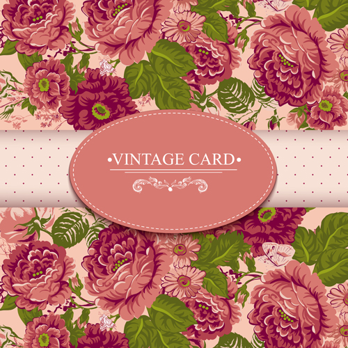 Vintage card with flowers pattern vectors 04