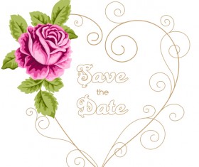 Vintage flower with wedding invitation vector 01