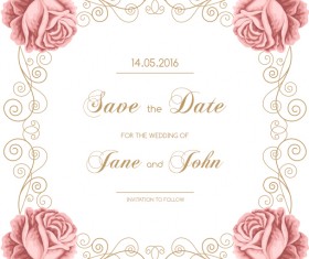 Vintage flower with wedding invitation vector 03