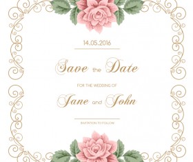 Vintage flower with wedding invitation vector 04