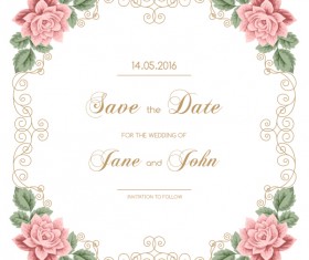 Vintage flower with wedding invitation vector 05