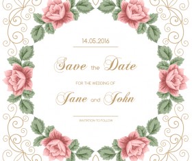 Vintage flower with wedding invitation vector 06