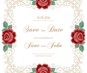 Vintage flower with wedding invitation vector 07