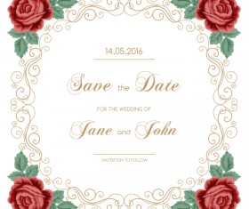 Vintage flower with wedding invitation vector 08