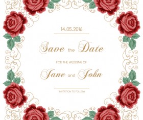 Vintage flower with wedding invitation vector 09