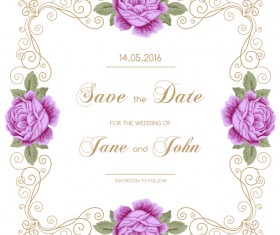 Vintage flower with wedding invitation vector 10