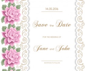 Wedding invitation card with flower vintage vector 01