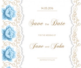 Wedding invitation card with flower vintage vector 02