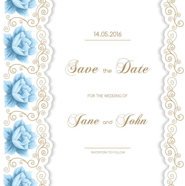 Wedding invitation card with flower vintage vector 02