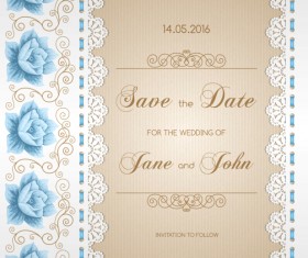 Wedding invitation card with flower vintage vector 03