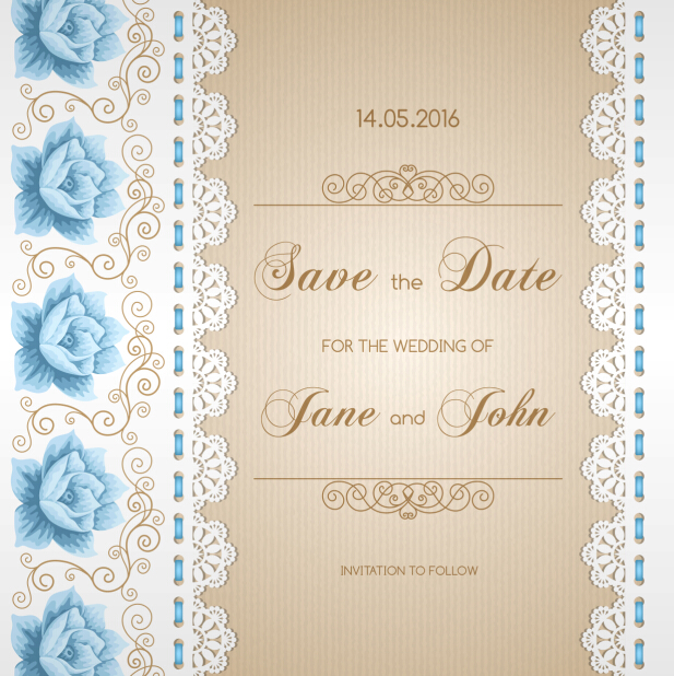 Wedding invitation card with flower vintage vector 03