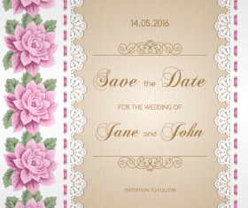 Wedding invitation card with flower vintage vector 04
