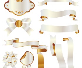 White with golden ribbon and labels vintage vector 01