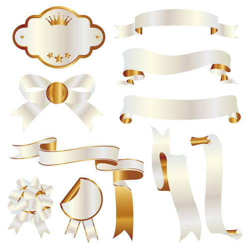White with golden ribbon and labels vintage vector 01