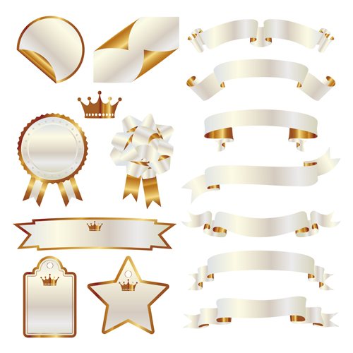 White with golden ribbon and labels vintage vector 02