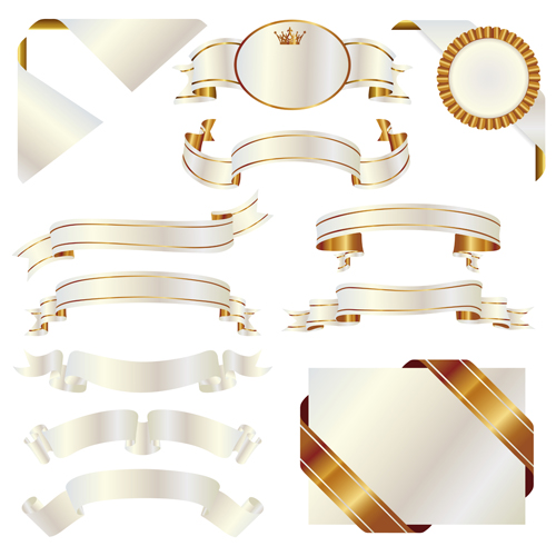 White with golden ribbon and labels vintage vector 03