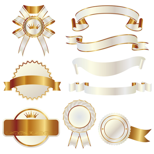 White with golden ribbon and labels vintage vector 05
