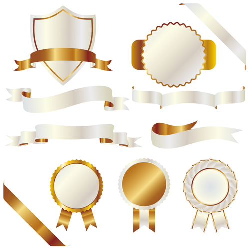 White with golden ribbon and labels vintage vector 06