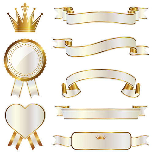 White with golden ribbon and labels vintage vector 07