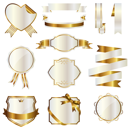 White with golden ribbon and labels vintage vector 10